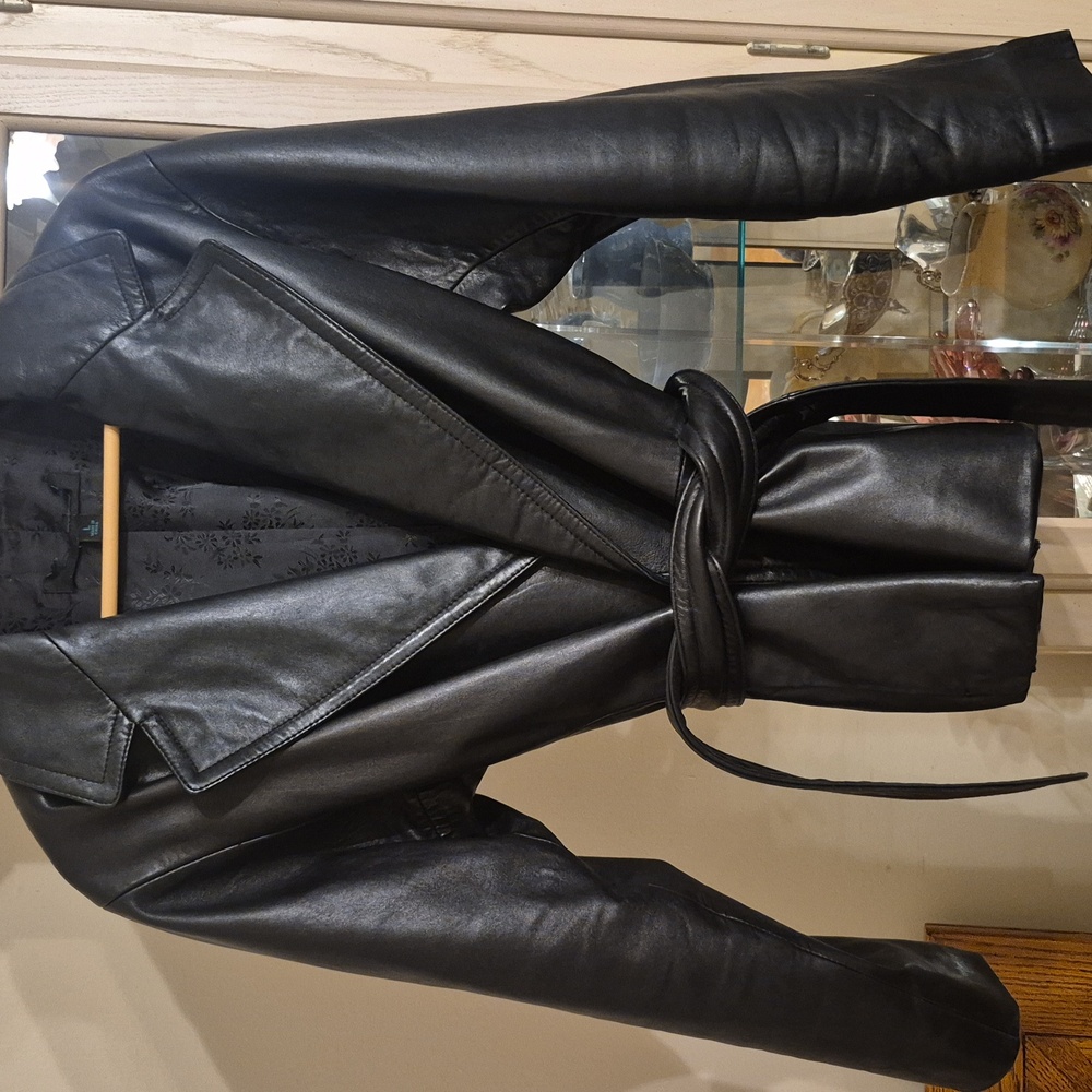 Classic Black Leather Belted Jacket
